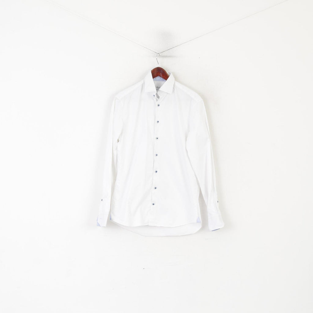Stenstroms Men 39 15.5 M Casual Shirt White Cotton Fit Sweden Plain Long Sleeve Top