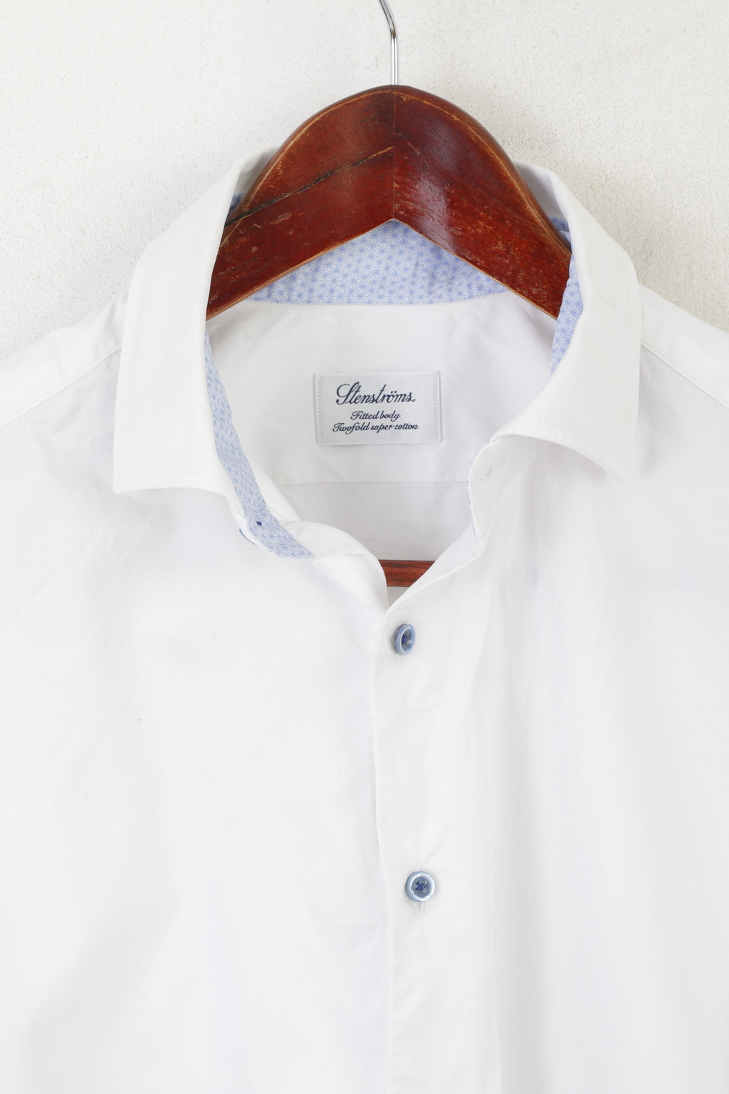 Stenstroms Men 39 15.5 M Casual Shirt White Cotton Fit Sweden Plain Long Sleeve Top