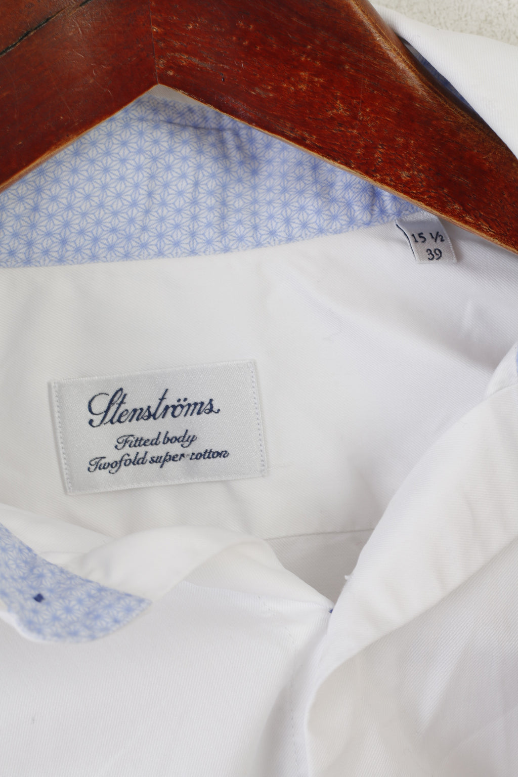 Stenstroms Men 39 15.5 M Casual Shirt White Cotton Fit Sweden Plain Long Sleeve Top