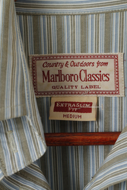 Marlboro Classics Women M Casual Shirt Blue Striped  Cotton Extra Slim Long Sleeve Top