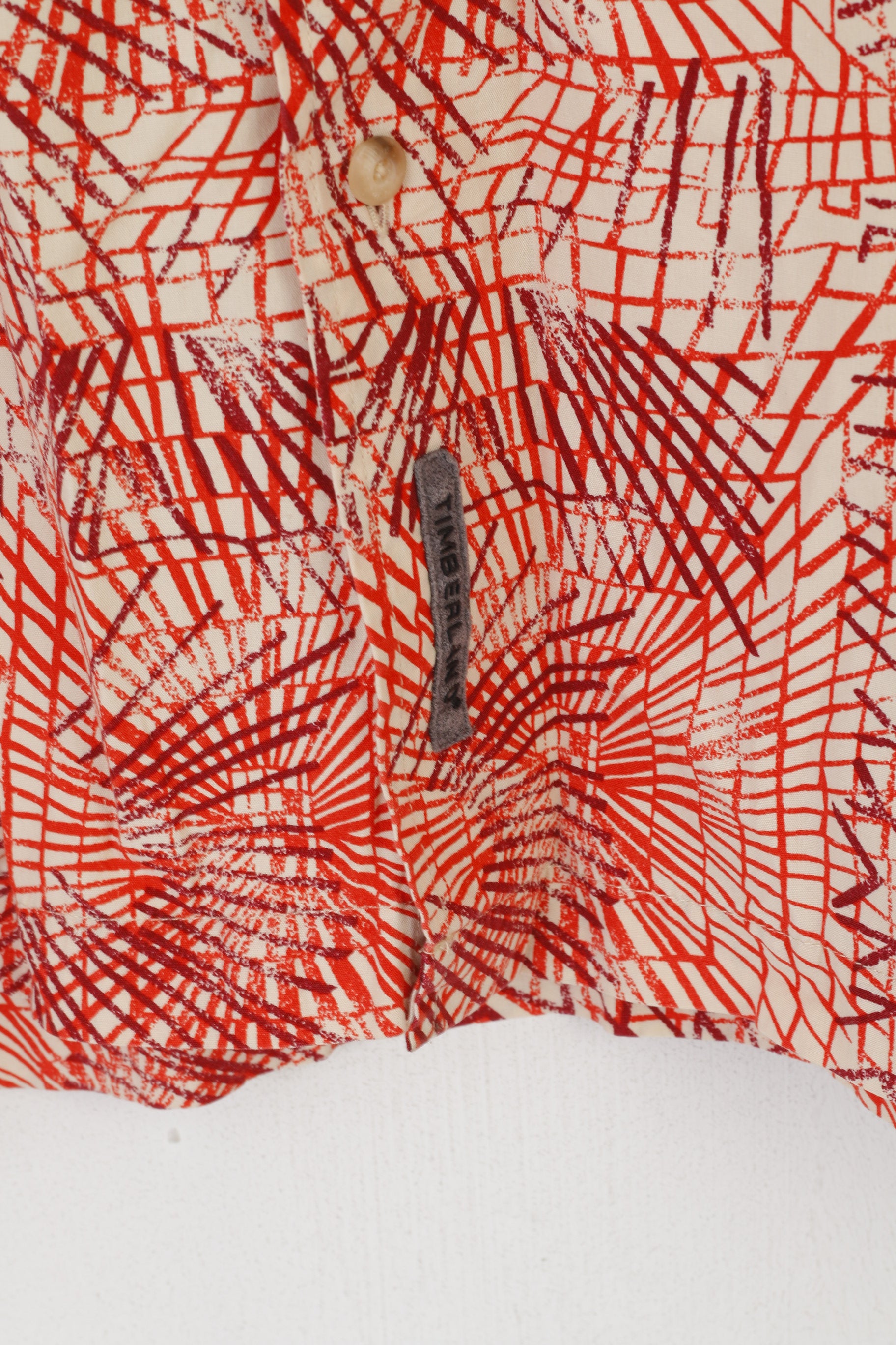 Timberland Men L Casual Shirt Orange Printed Cotton Outdoor Short Sleeve Top