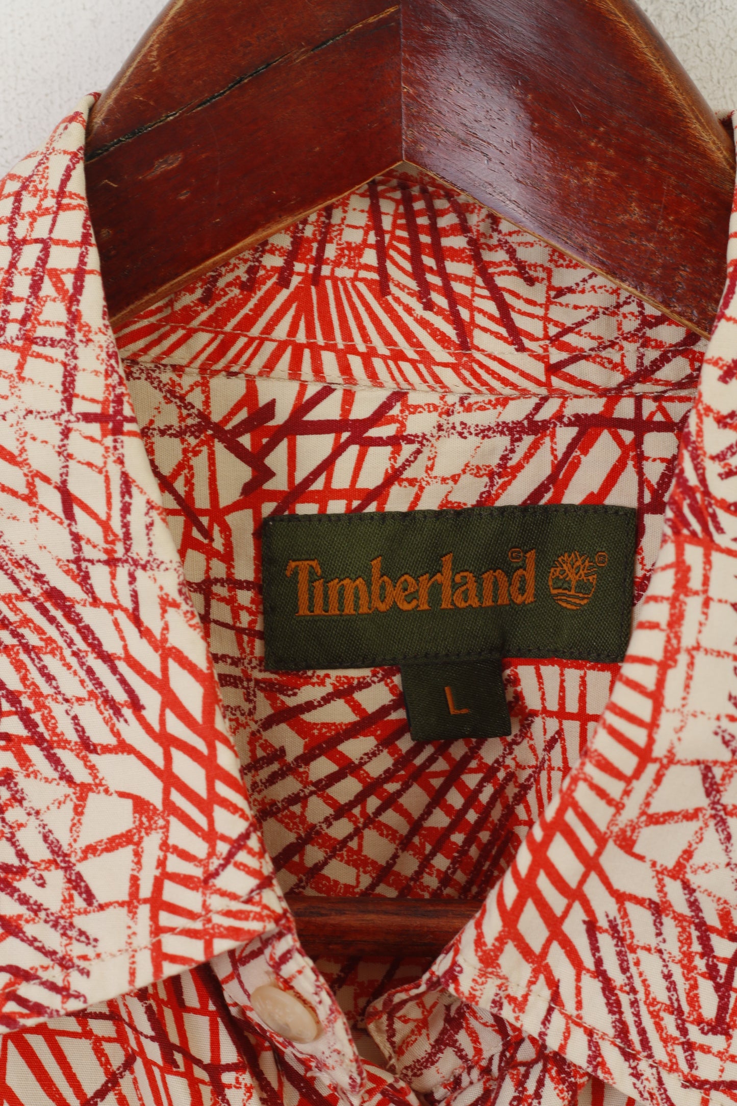 Timberland Men L Chemise décontractée Orange Imprimé Coton Extérieur Haut à manches courtes