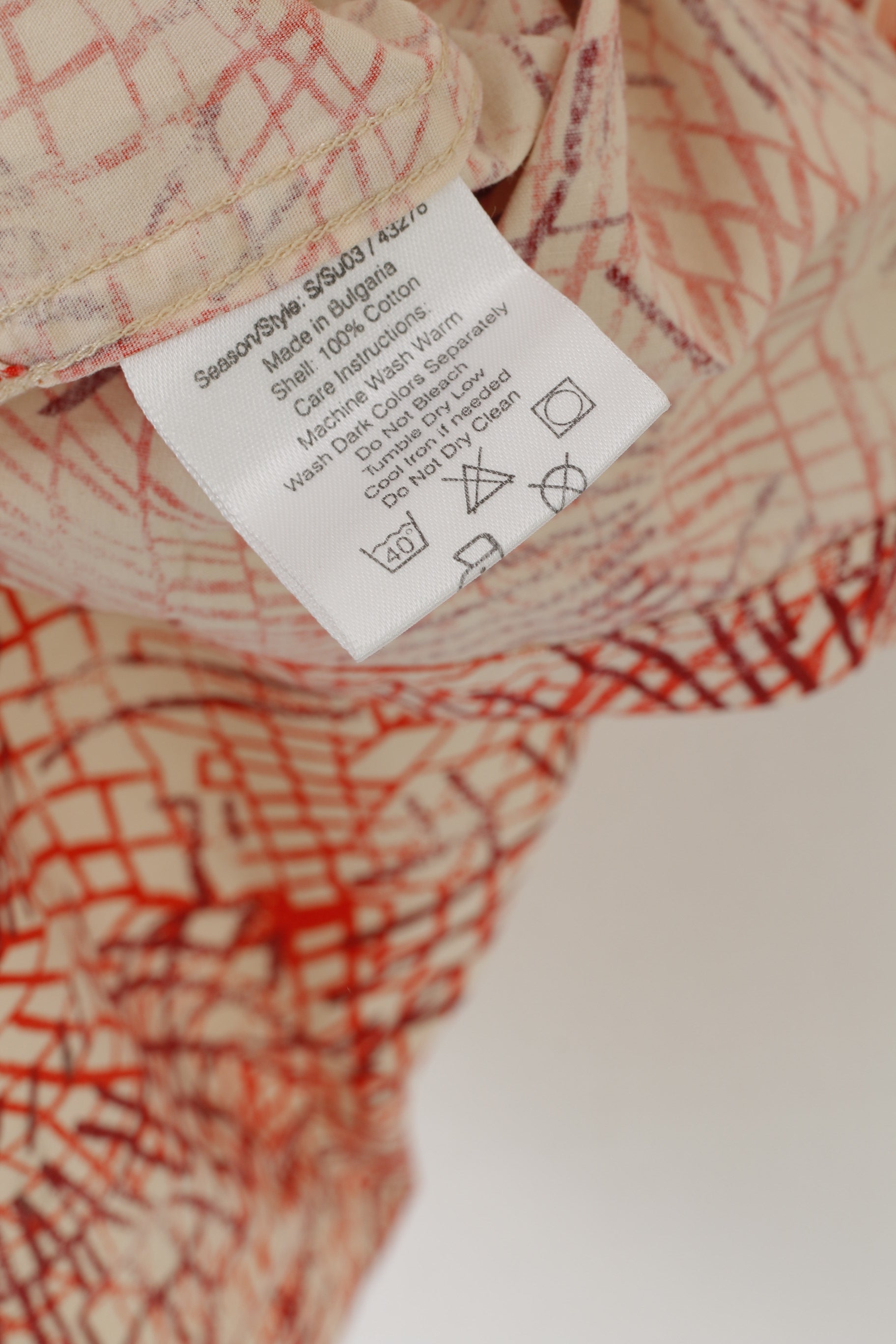 Timberland Men L Casual Shirt Orange Printed Cotton Outdoor Short Sleeve Top