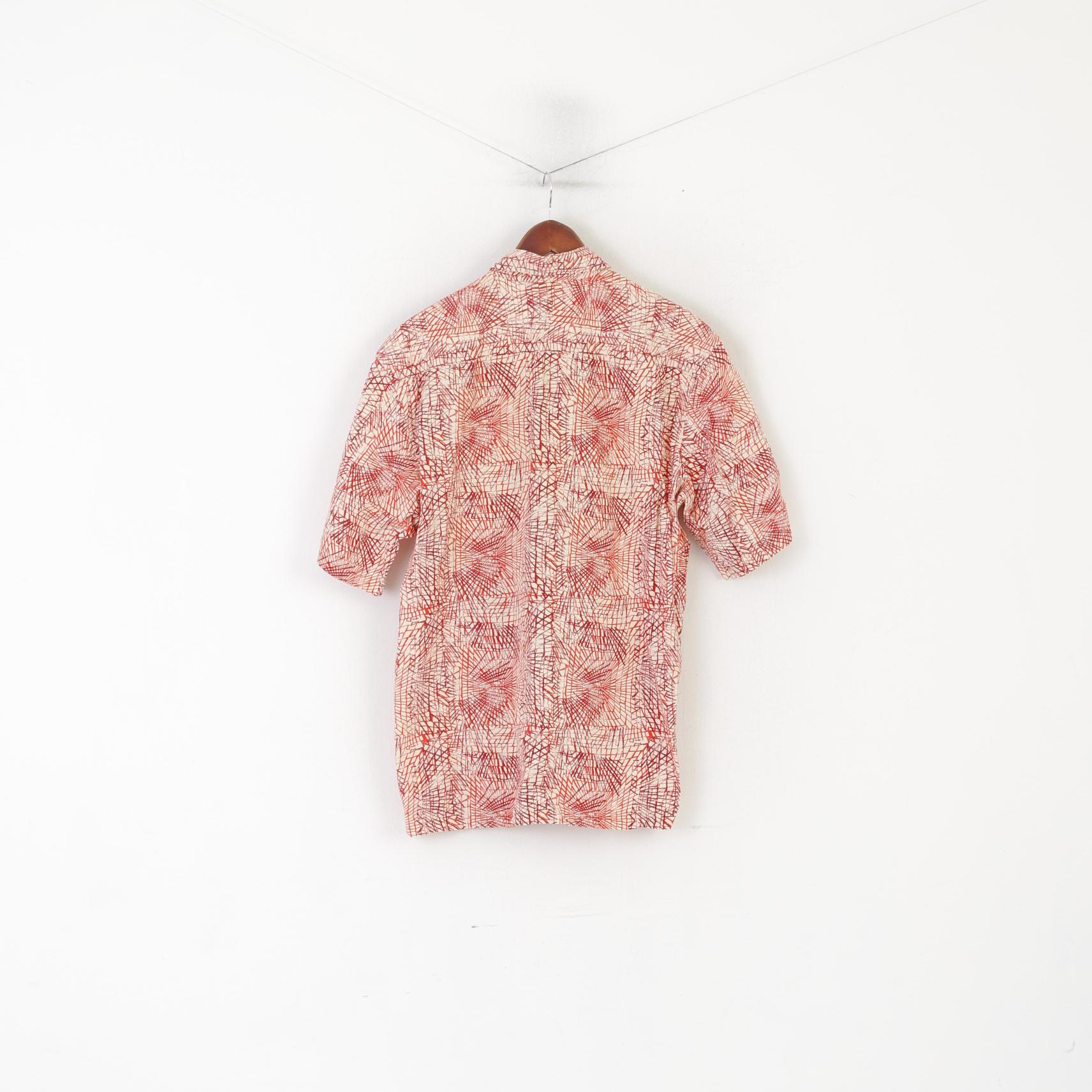 Timberland Men L Casual Shirt Orange Printed Cotton Outdoor Short Sleeve Top