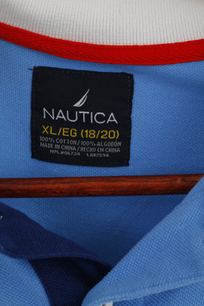 Nautica Youth 18 20 Age Polo Shirt Blue Cotton World Class Sailing Top