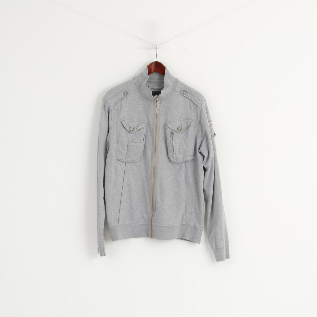 Duck and Cover Men XL (L) Sweatshirt Grey Cotton Noble Style Full Zipper Army Top