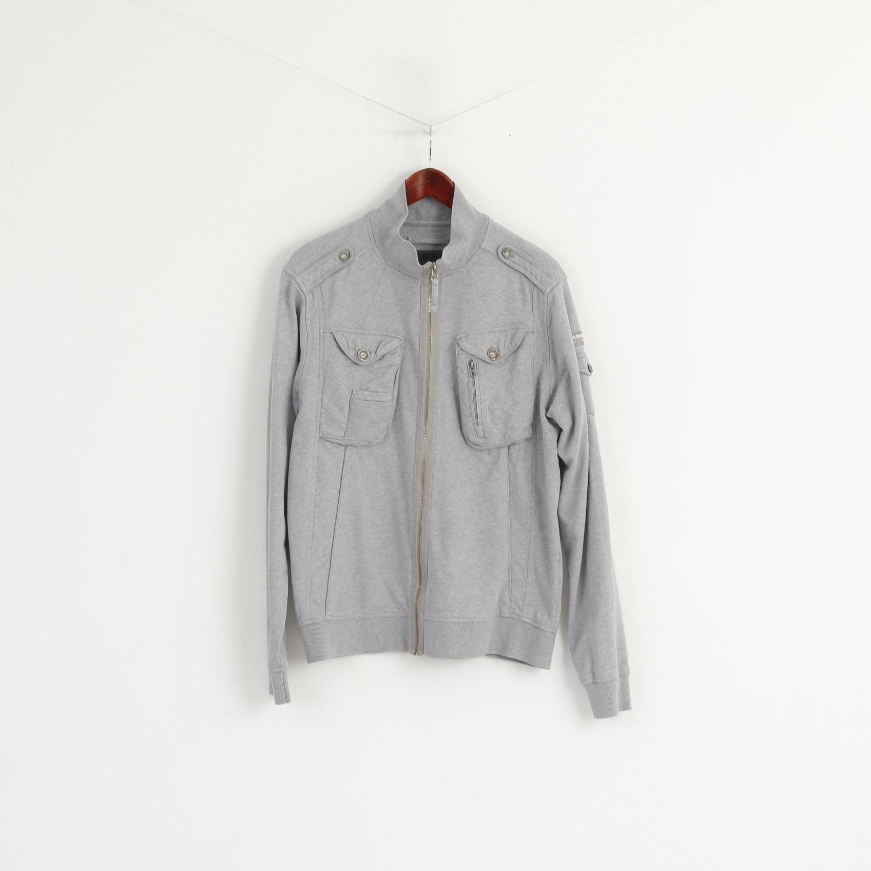 Duck and Cover Men XL (L) Sweatshirt Grey Cotton Noble Style Full Zipper Army Top