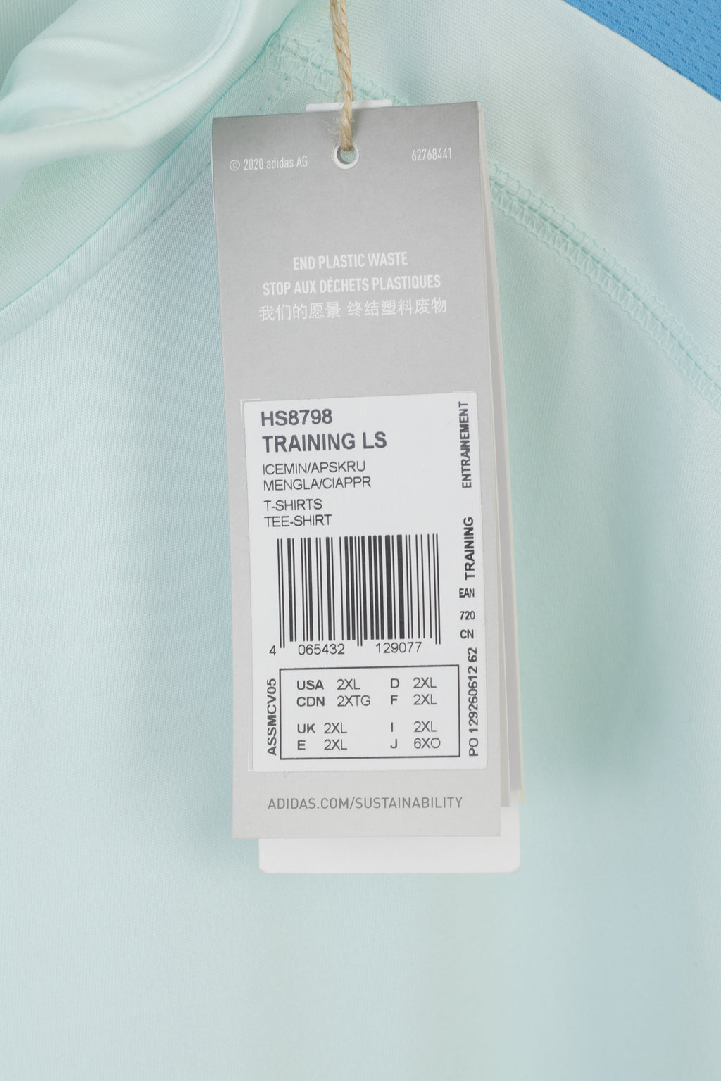 Nouveau Adidas hommes 2XL chemise bleu coupe ajustée entraînement col zippé vêtements de sport haut à manches longues