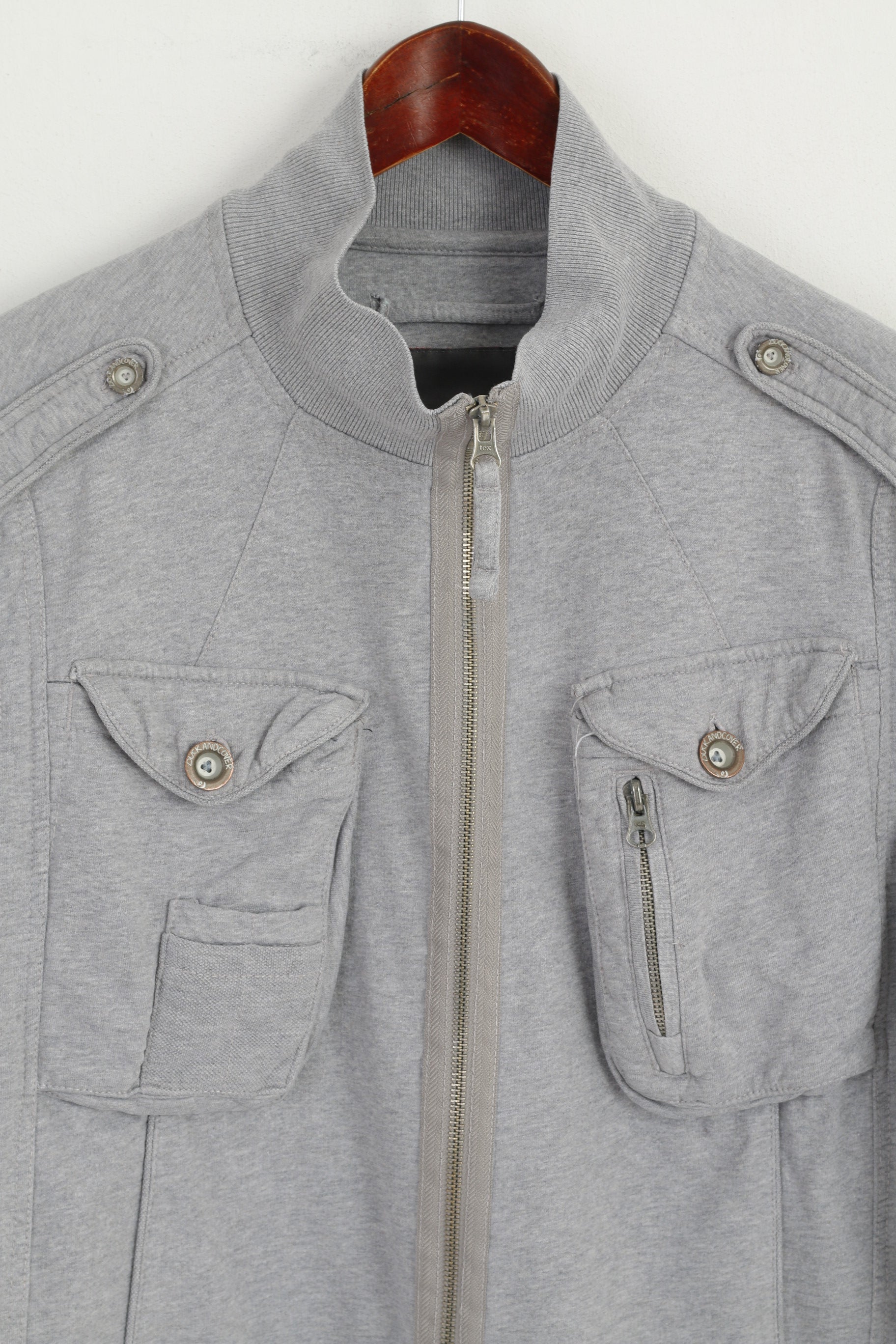 Duck and Cover Men XL (L) Sweatshirt Grey Cotton Noble Style Full Zipper Army Top