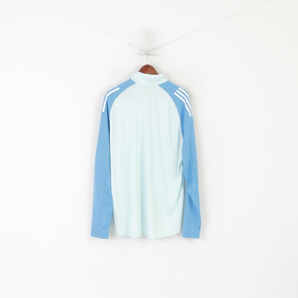 Nouveau Adidas hommes 2XL chemise bleu coupe ajustée entraînement col zippé vêtements de sport haut à manches longues