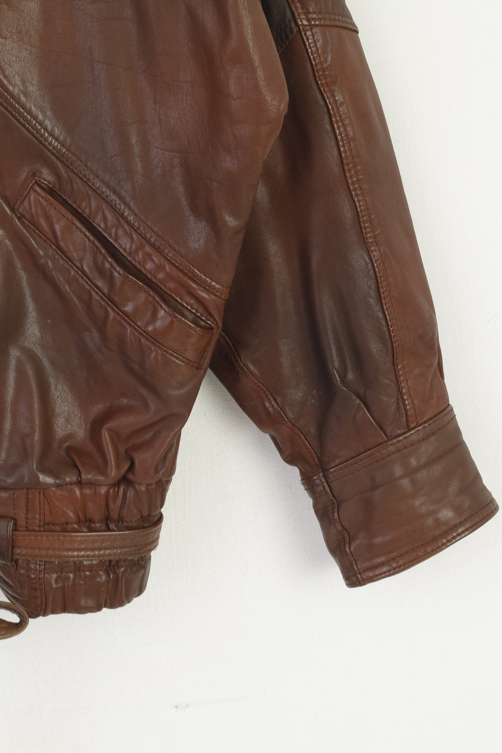 Tigers Royal Women M Bomber Jacket Brown Leather Snap Shoulder Pads Vintage Top