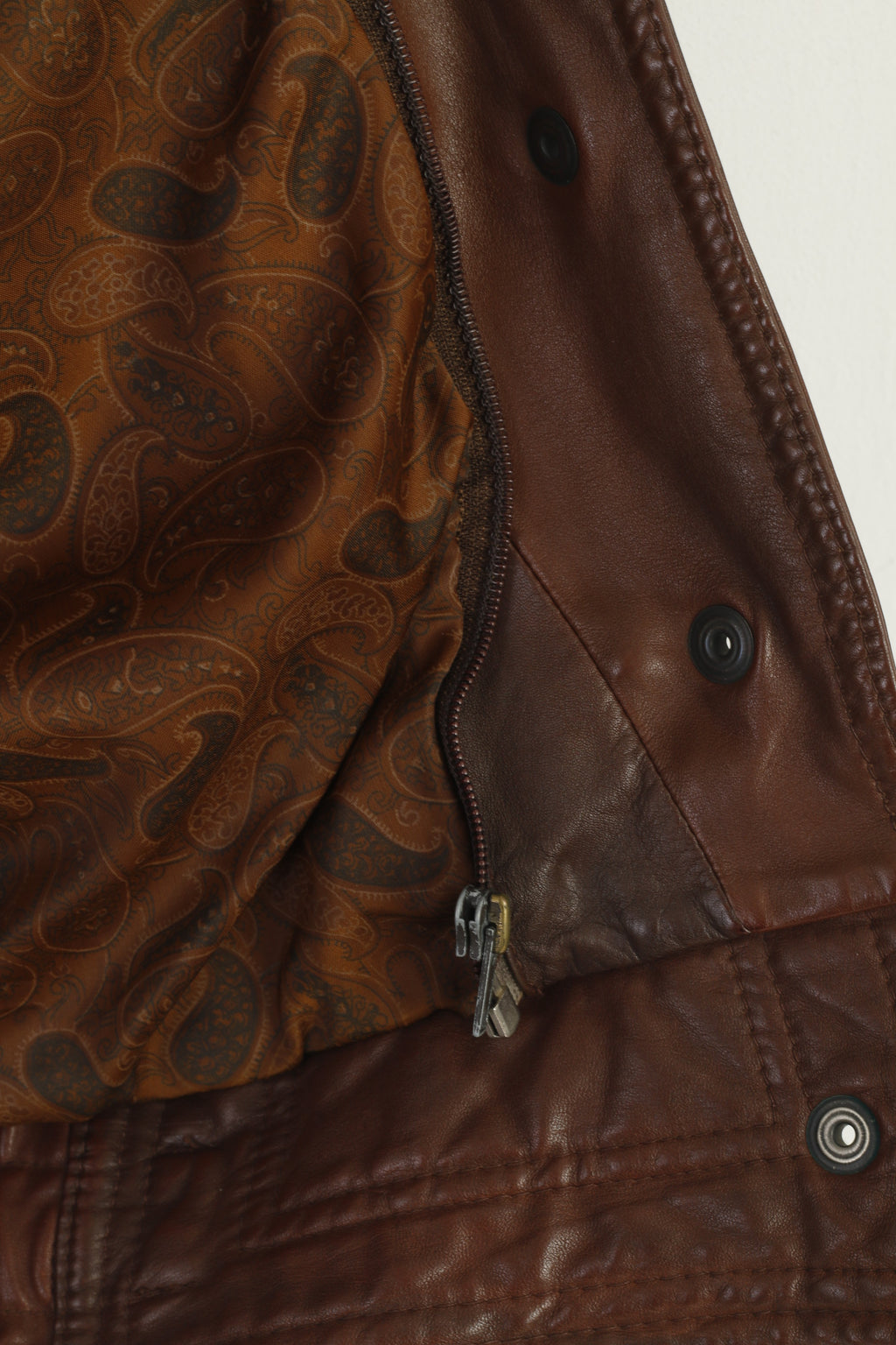 Tigers Royal Women M Bomber Jacket Brown Leather Snap Shoulder Pads Vintage Top