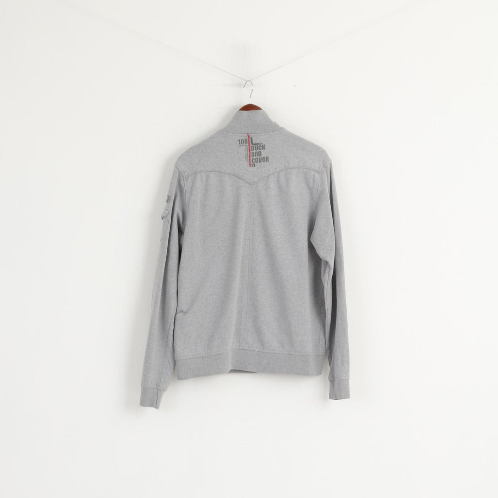Duck and Cover Men XL (L) Sweatshirt Grey Cotton Noble Style Full Zipper Army Top