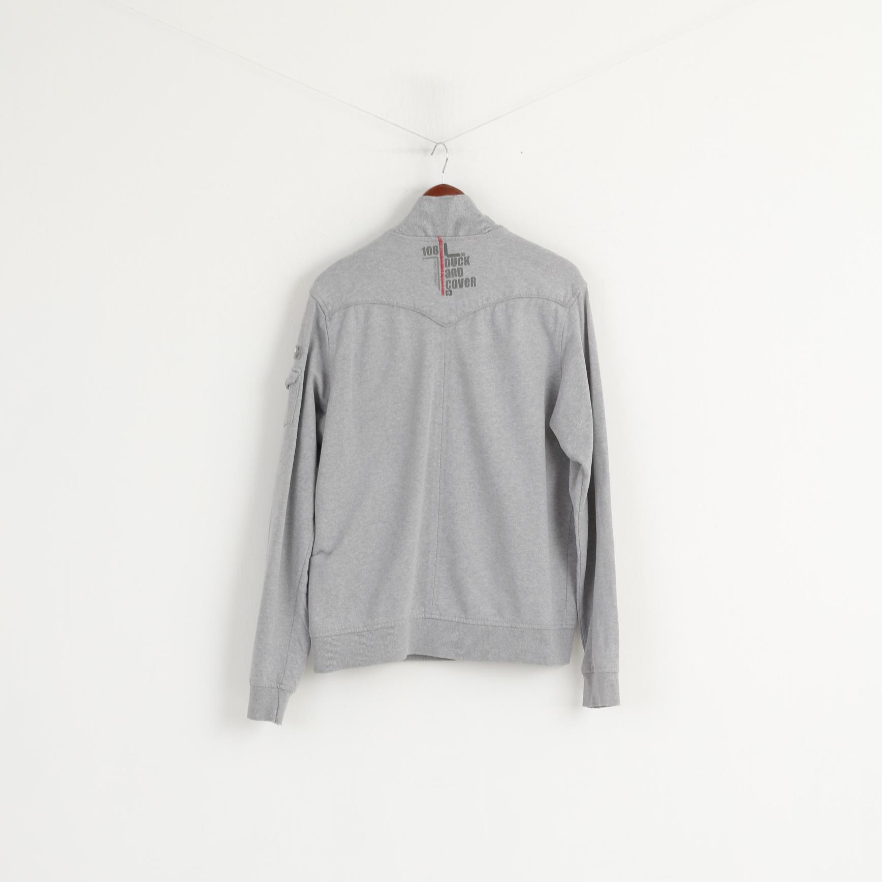 Duck and Cover Men XL (L) Sweatshirt Grey Cotton Noble Style Full Zipper Army Top