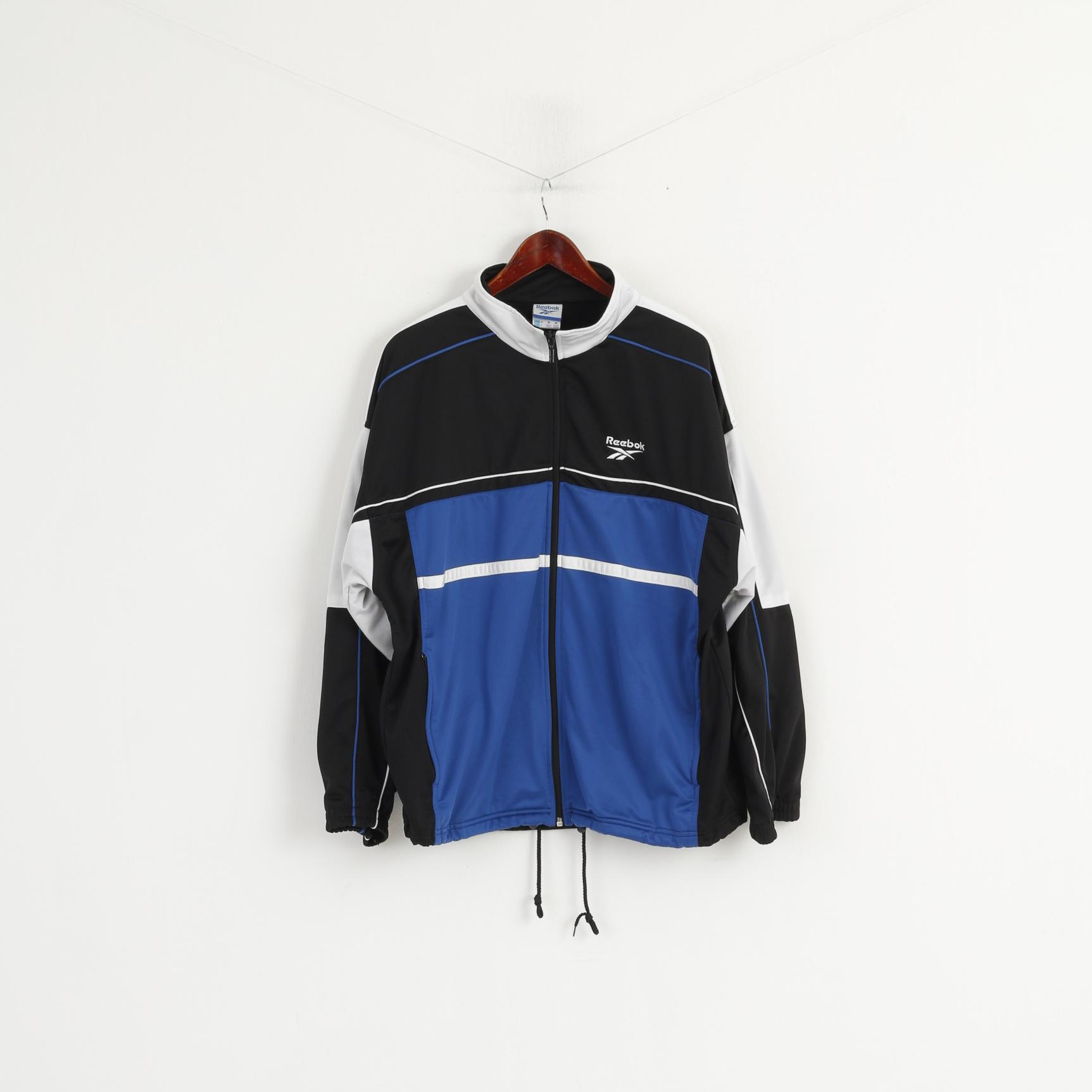 Reebok Men M Sweatshirt Black Shiny Vintage Full Zipper Logo Tracksuit Top