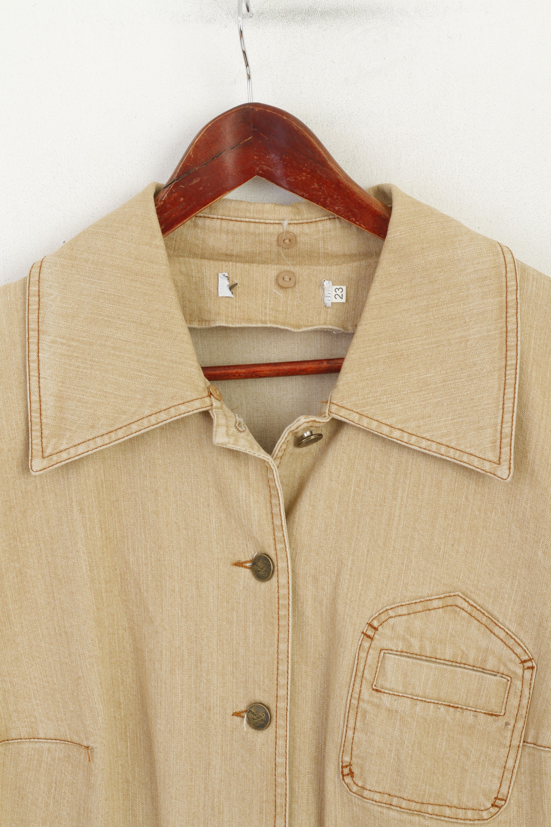 Pretty Mode Paola Joy Women 23 XL Coat Beige Cotton Denim Detailed Buttons