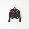 Vintage Women 38 M Blazer Black Cotton Gems Pearls Vintage Shoulder Pads Top