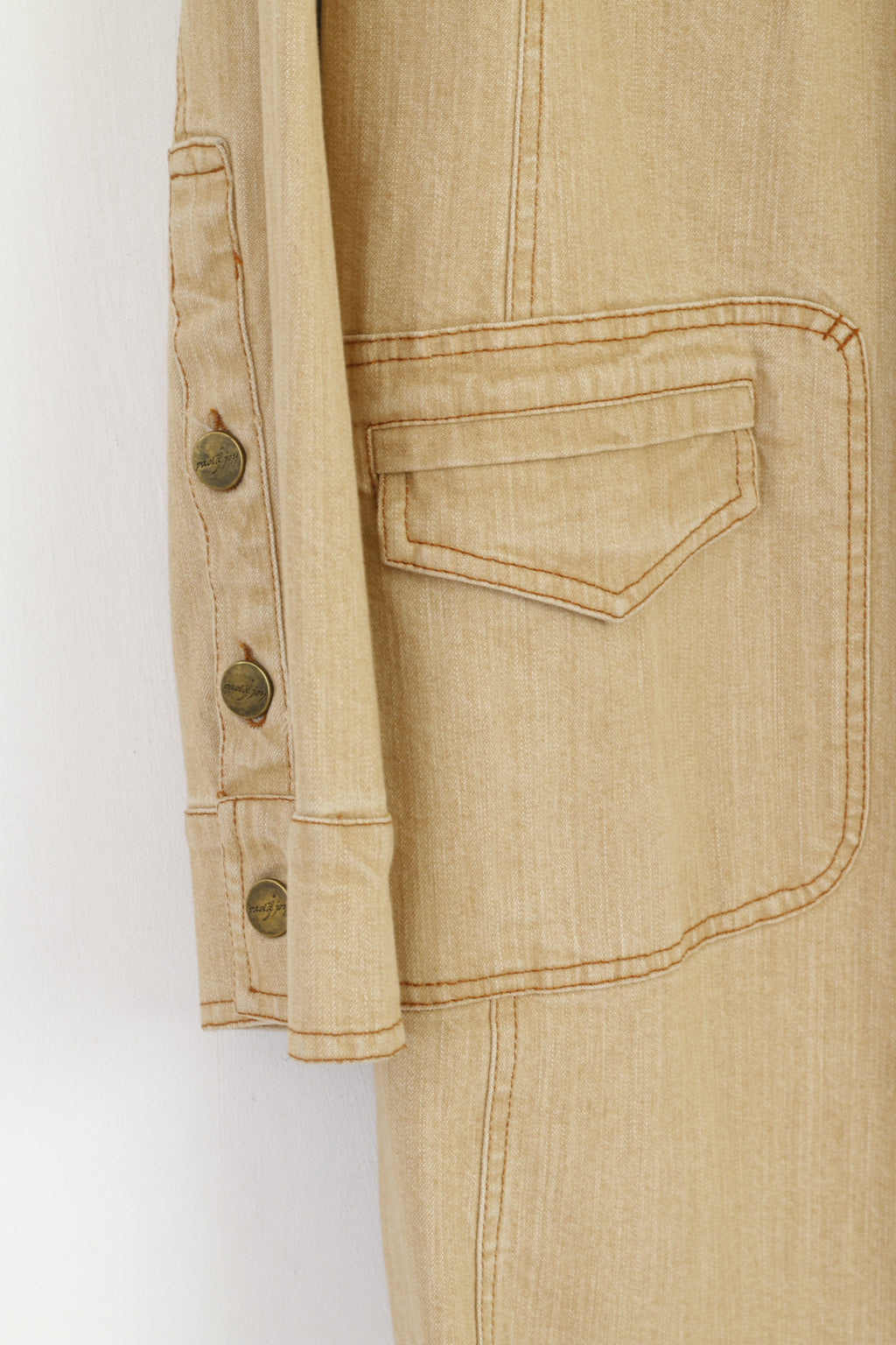 Pretty Mode Paola Joy Women 23 XL Coat Beige Cotton Denim Detailed Buttons