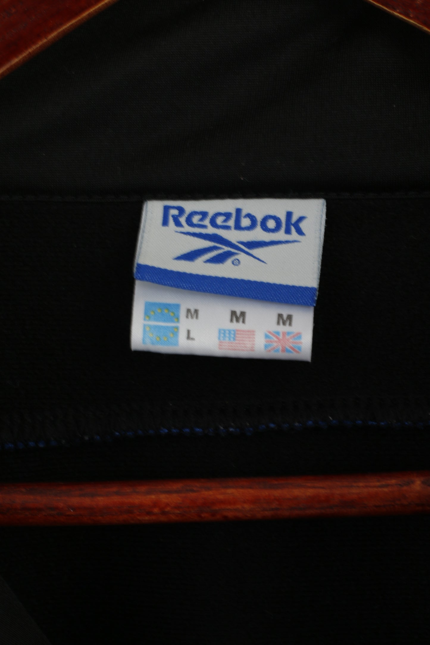 Reebok Men M Sweatshirt Black Shiny Vintage Full Zipper Logo Tracksuit Top
