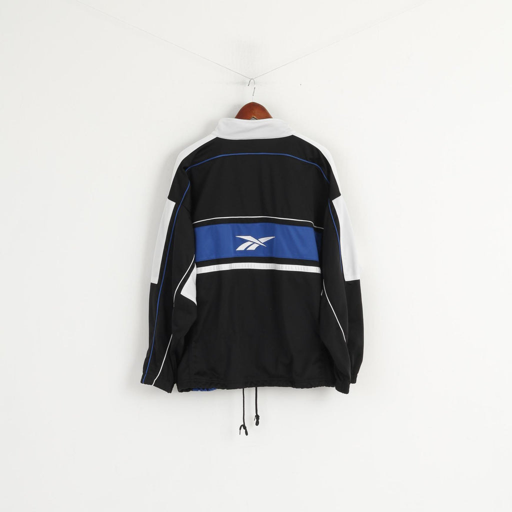 Reebok Men M Sweatshirt Black Shiny Vintage Full Zipper Logo Tracksuit Top