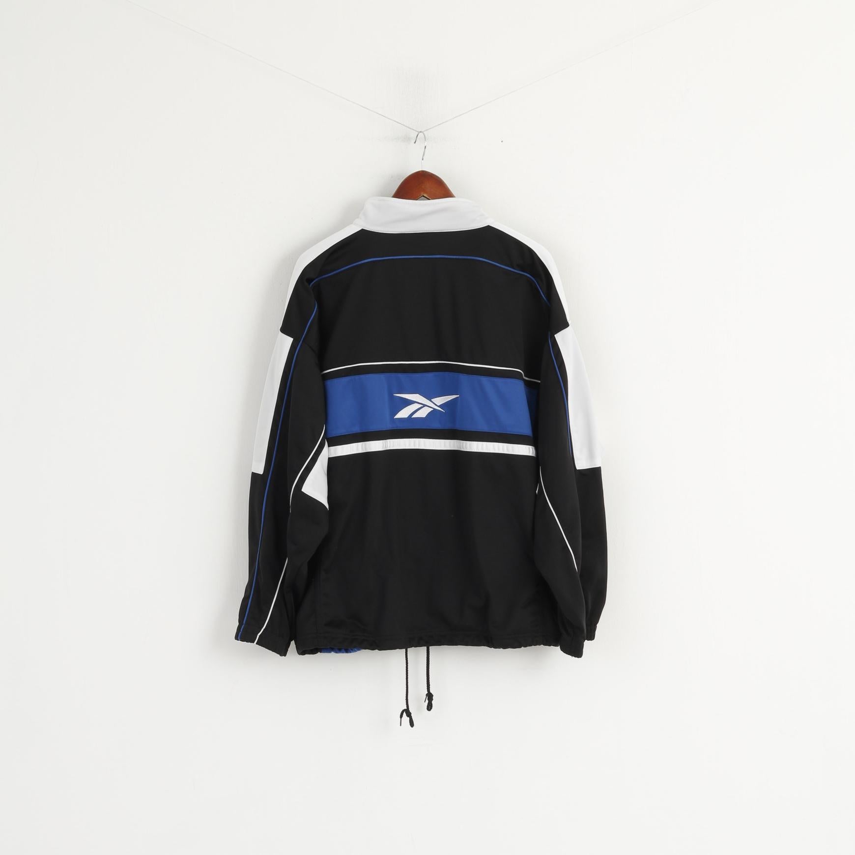 Reebok Men M Sweatshirt Black Shiny Vintage Full Zipper Logo Tracksuit Top