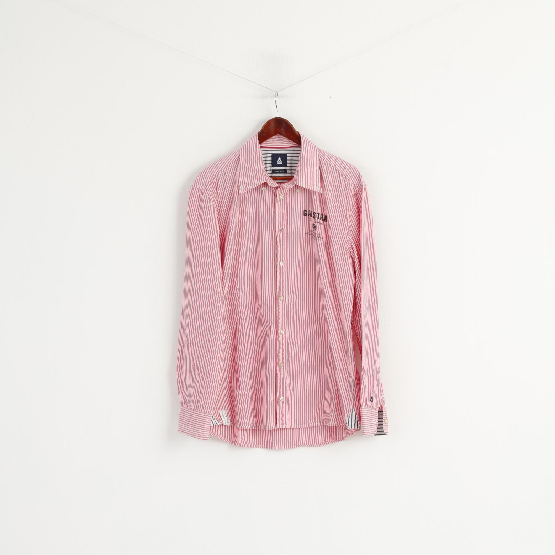 Gaastra Men XL Casual Shirt Pink Striped Cotton North Peninsula Island Long Sleeve Top