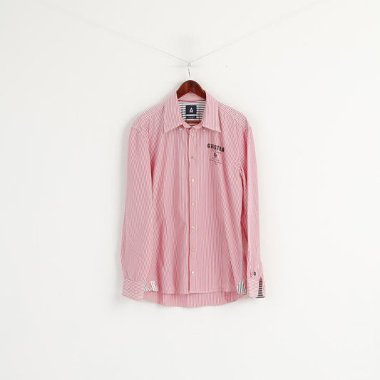 Gaastra Camicia casual da uomo XL Top a maniche lunghe in cotone a righe rosa dell'isola della penisola settentrionale