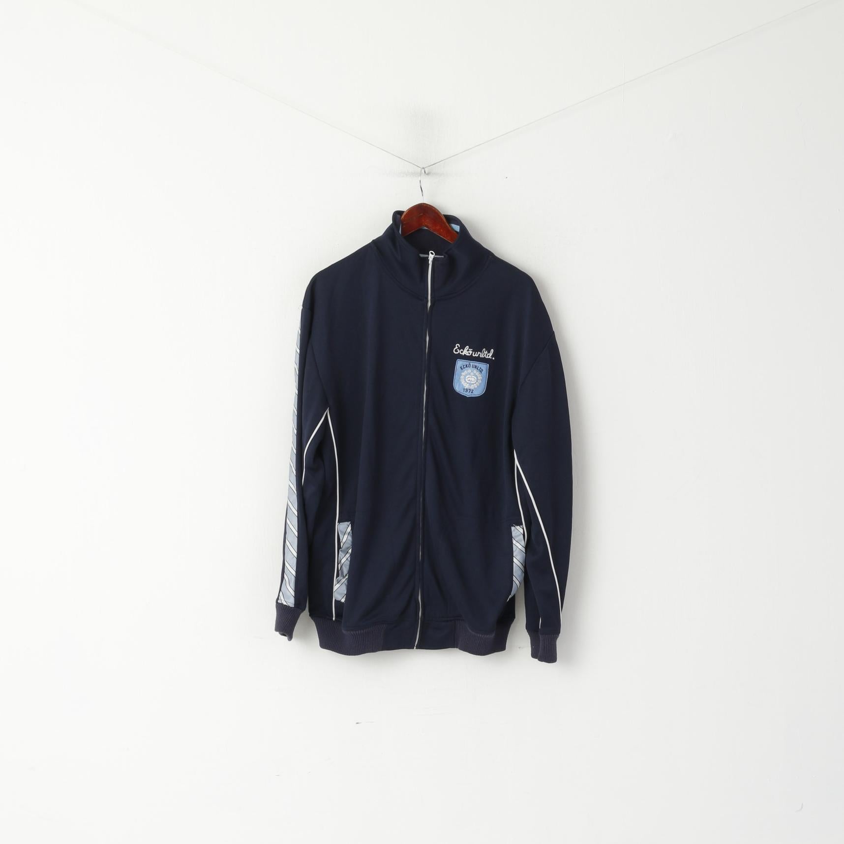 Ecko Unltd. Men M Sweatshirt Navy Shiny 1972 Retro Full Zipper Rhino Brand Track Top