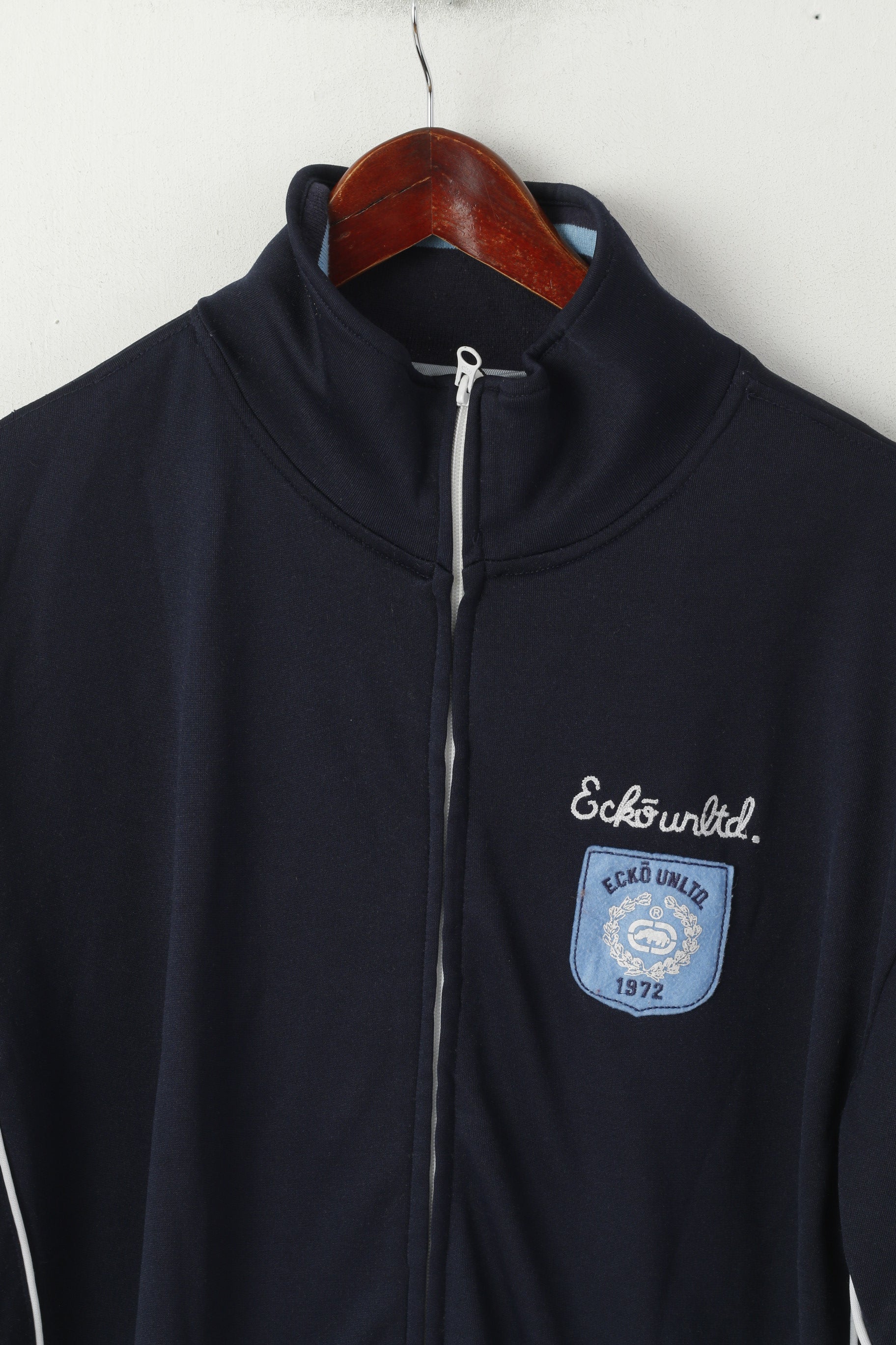 Ecko Unltd. Men M Sweatshirt Navy Shiny 1972 Retro Full Zipper Rhino Brand Track Top