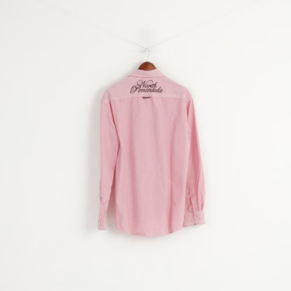 Gaastra Men XL Casual Shirt Pink Striped Cotton North Peninsula Island Long Sleeve Top
