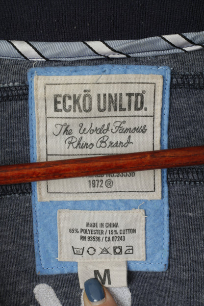 Ecko Unltd. Men M Sweatshirt Navy Shiny 1972 Retro Full Zipper Rhino Brand Track Top