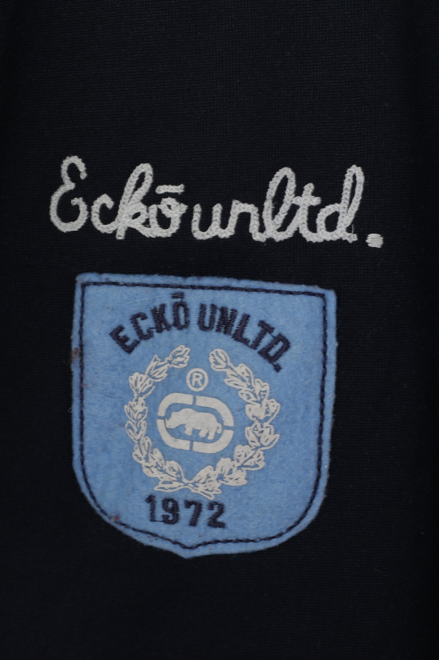 Ecko Unltd. Hommes M sweat marine brillant 1972 rétro pleine fermeture éclair marque Rhino haut de survêtement