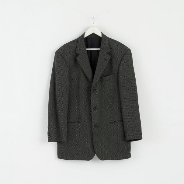 Hugo Boss Mens 52 Blazer Black Gold Wool Stretch Single Breasted Einstein Jacket