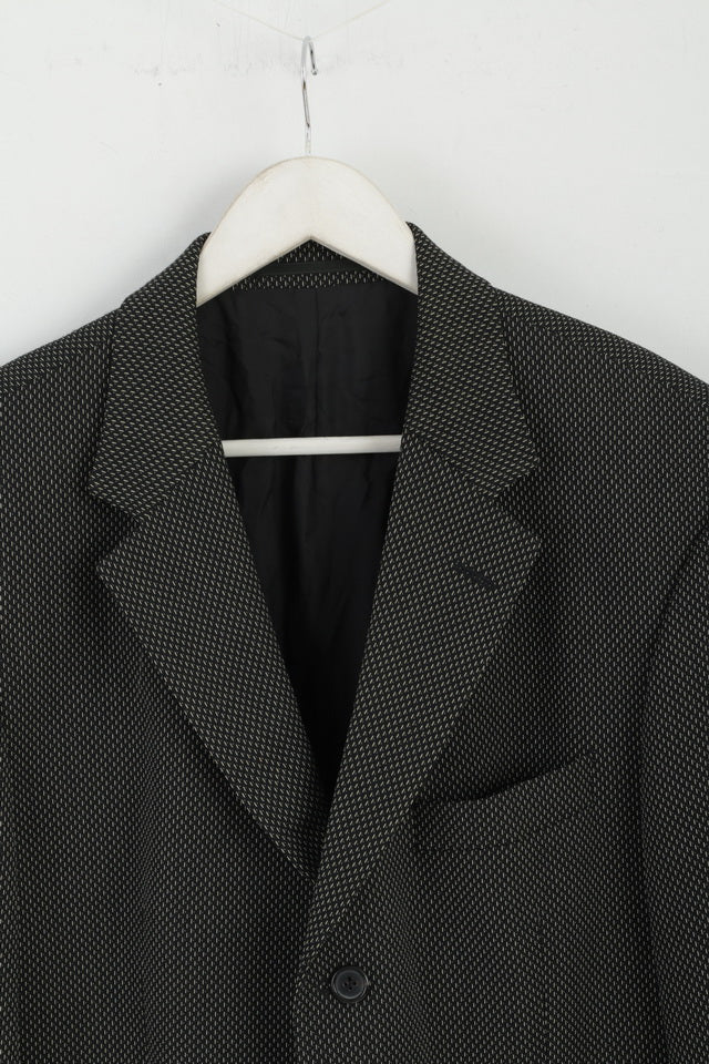 Hugo Boss Mens 52 Blazer Black Gold Wool Stretch Single Breasted Einstein Jacket