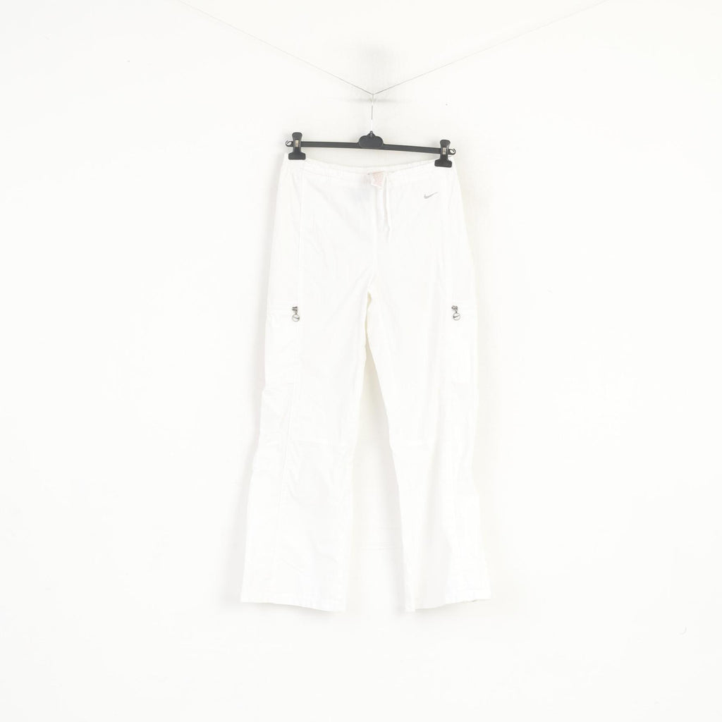 Nike Women L 173 Trousers White Cotton Thin Sportswear Training Pants