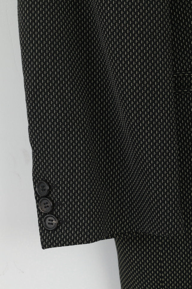 Hugo Boss Mens 52 Blazer Black Gold Wool Stretch Single Breasted Einstein Jacket