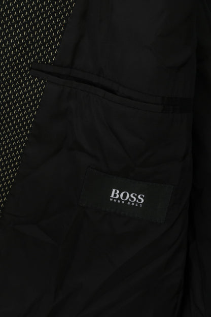 Hugo Boss Mens 52 Blazer Black Gold Wool Stretch Single Breasted Einstein Jacket