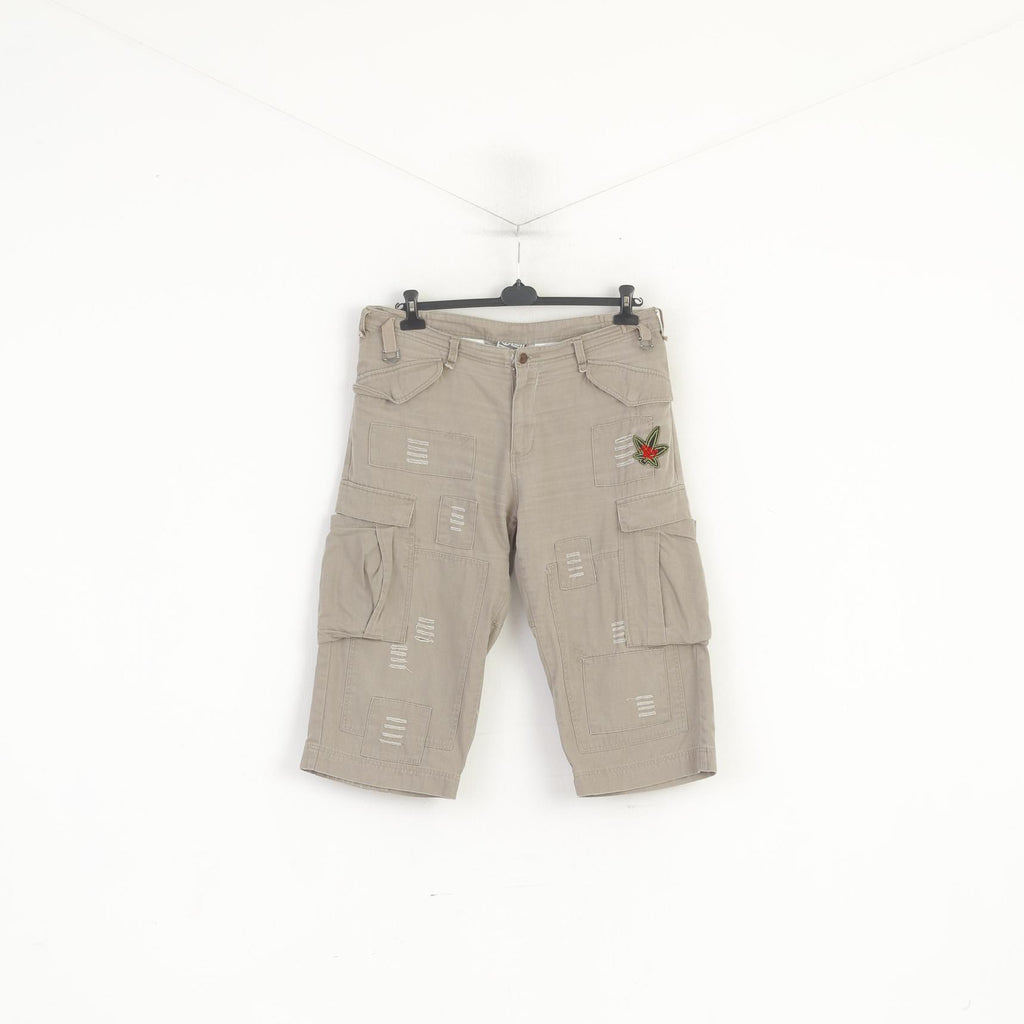 Plusminus By Chiemsee Hommes XL Short Beige Coton Cargo Combat Brodé