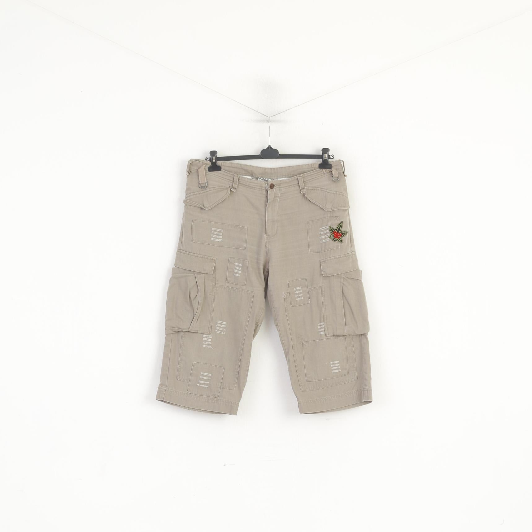 Plusminus By Chiemsee Hommes XL Short Beige Coton Cargo Combat Brodé