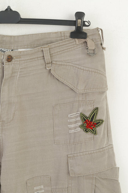 Plusminus By Chiemsee Men XL Shorts Beige Cotton Cargo Combat Embroidered