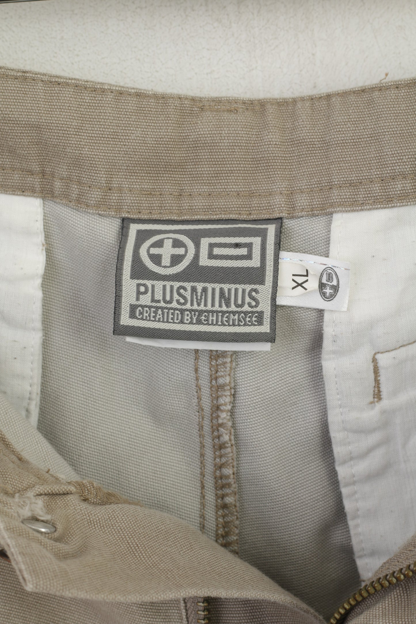 Plusminus By Chiemsee Pantaloncini XL da uomo in cotone beige Cargo Combat ricamato