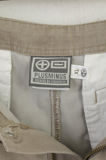 Plusminus By Chiemsee Hommes XL Short Beige Coton Cargo Combat Brodé