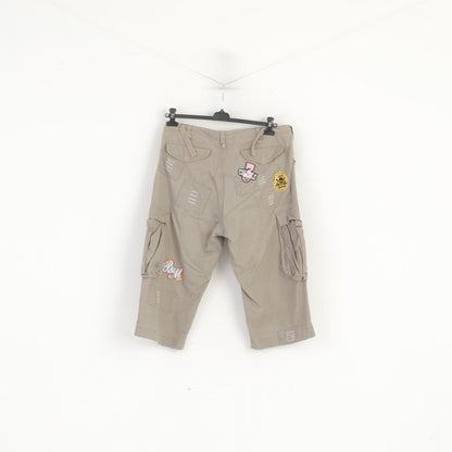 Plusminus By Chiemsee Men XL Shorts Beige Cotton Cargo Combat Embroidered