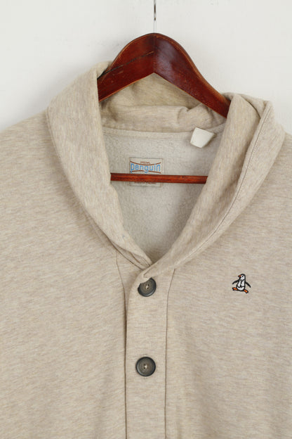 Original Penguin Men S Sweatshirt Beige Cotton Button Front Cardigan Classic Top