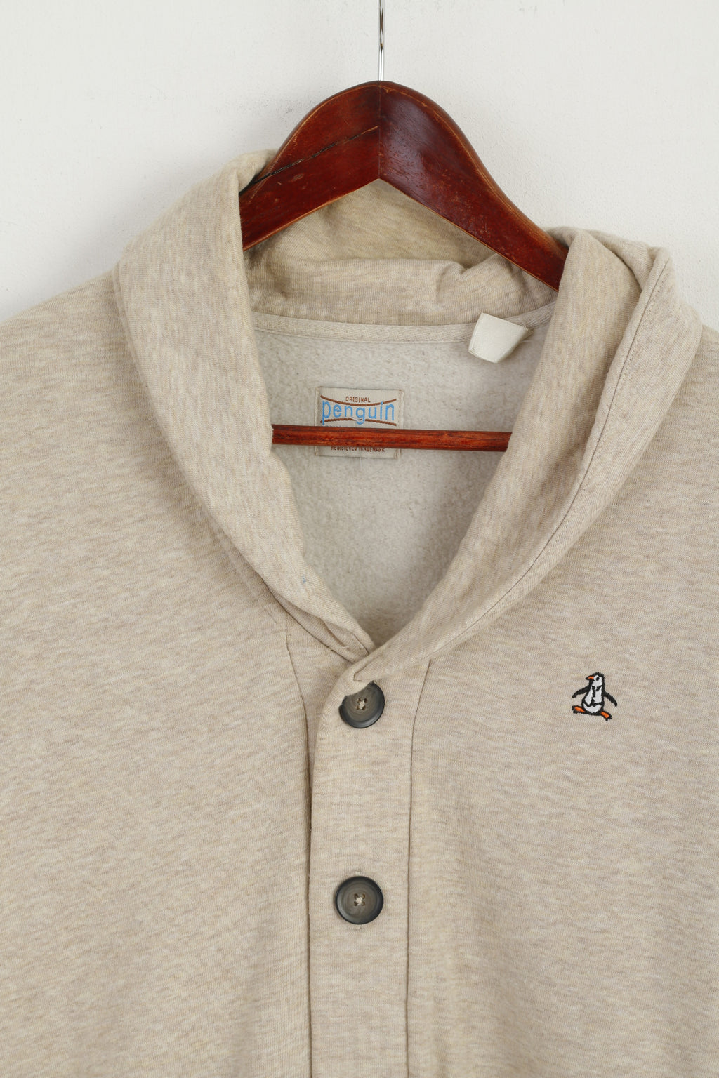 Original Penguin Men S Sweatshirt Beige Cotton Button Front Cardigan Classic Top