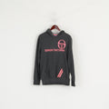 Sergio Tacchini Women M Sweatshirt Gray Cotton Hooded Pink Logo Sport Top