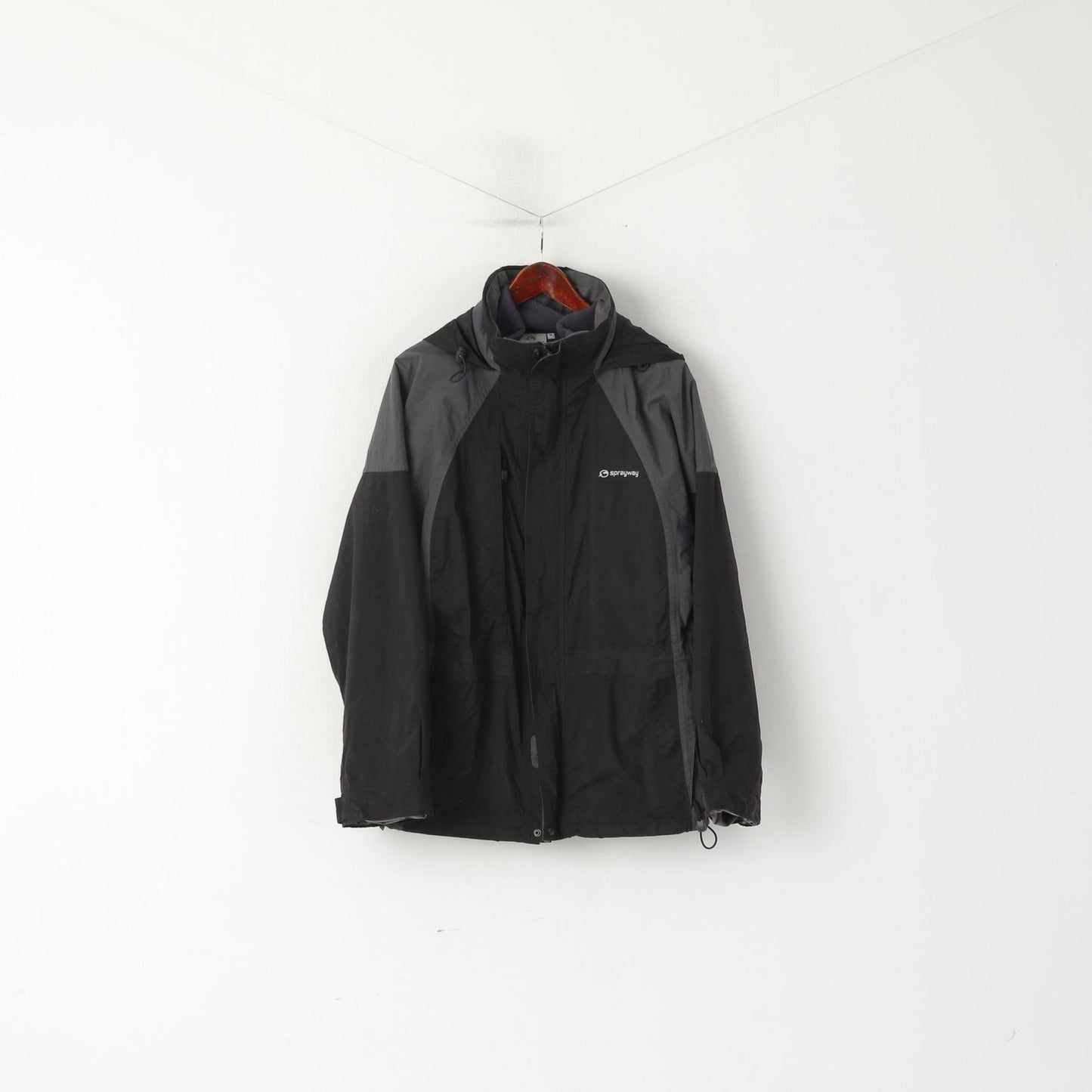 Sprayway Men M Jacket Grey 2w1 Removable Lining Fleece Full Zipper Hooded Outdoor Top