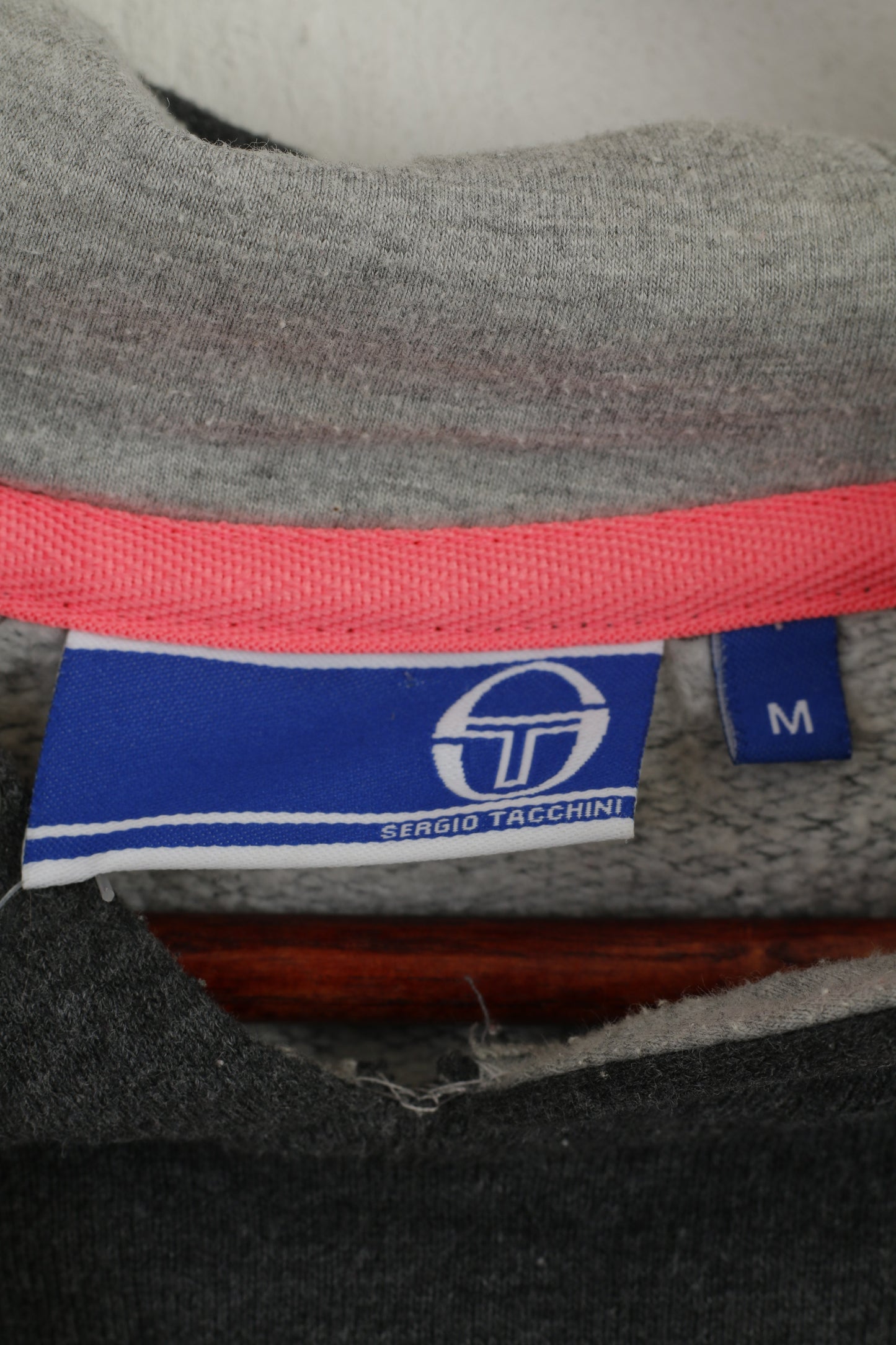 Sergio Tacchini Femmes M Sweat Gris Coton À Capuche Rose Logo Sport Top