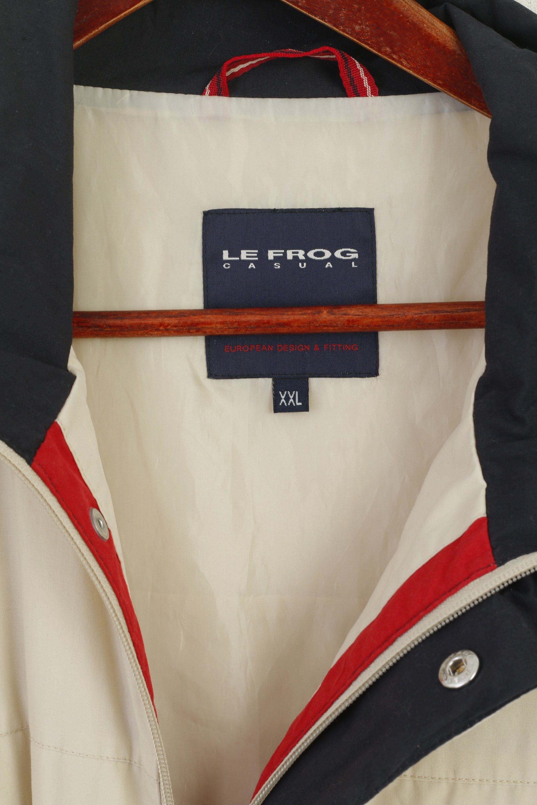 Le Frog Casual Men XXL Jacket Beige Lightweight Harrington Full Zip Classic Top