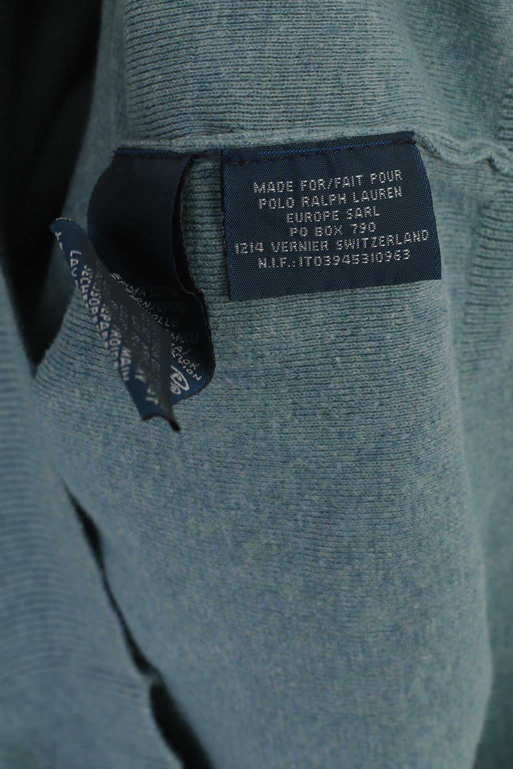 Polo di Ralph Lauren Uomo L Maglione Verde Blu 100% cotone Maglione con scollo a V